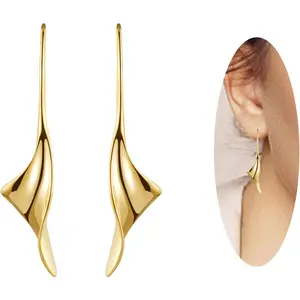 14K Gold Hoop Earrings for Women, Hypoallergenic Spiral Threader Gold Plated Dangle Earrings Fashion Jewelry,Gift for Women