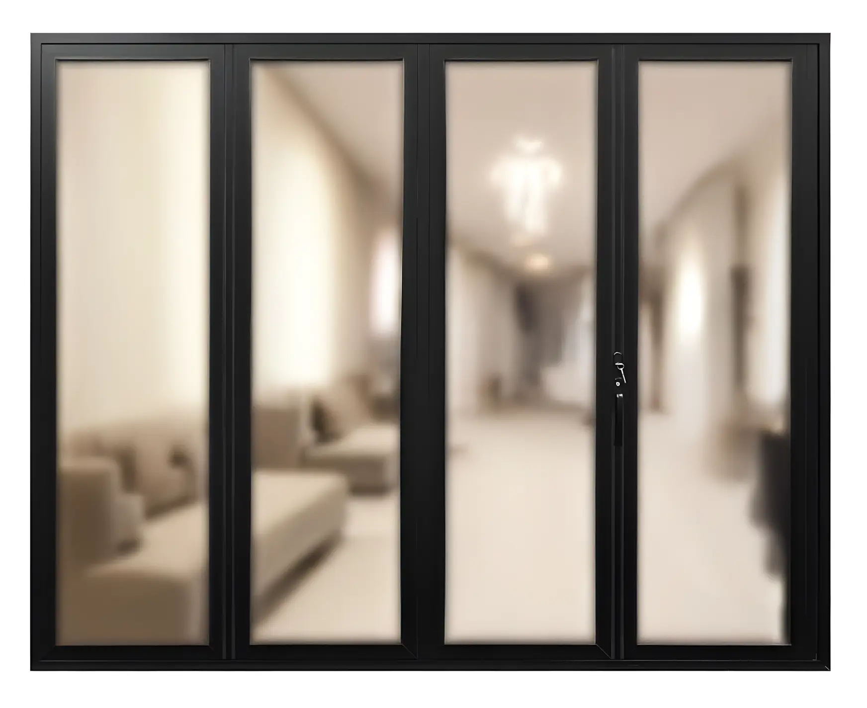 4 Panel, 0R4L or 4R0L, Folding Patio Door, Outswing, Folded Out, Aluminum