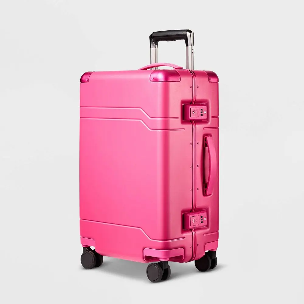 Signature Hardside Trunk Carry On Spinner Suitcase Magenta - Open Story️