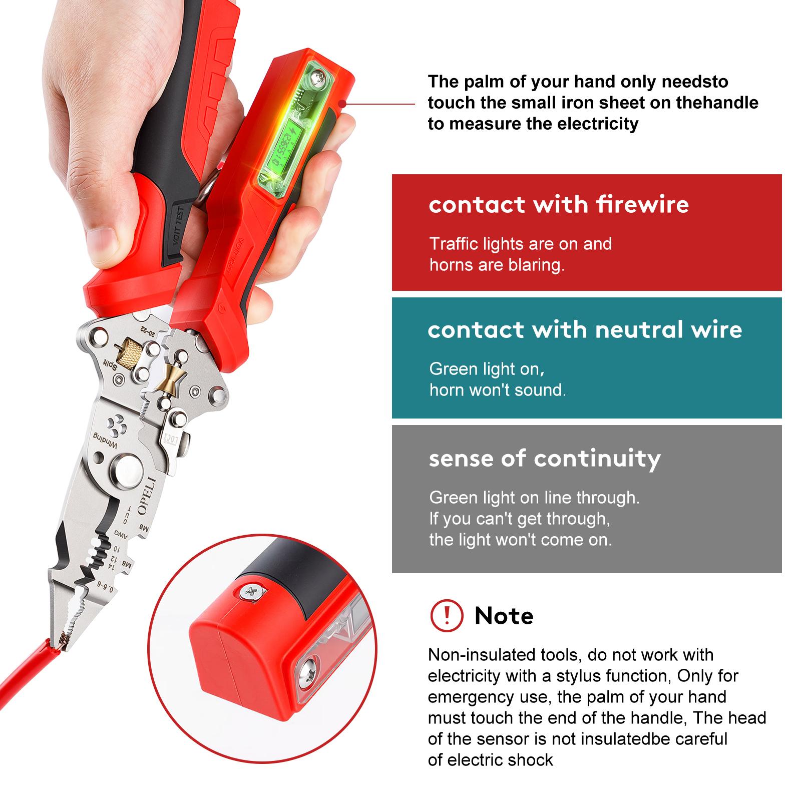 OPELI 16-in-1 Wire Stripping Pliers, 2026 New Rechargeable Wire Strippers Tool with Voltage Tester&Alarms, Detectable 12-250V, Heavy-Duty Electrical Pliers&Wire Cutters–for Professional and Home Use