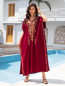 New Casual Embroidered Plus Size Long Dress for Women, Beachwear Sun Protection Cover-Up, Bikini Outerwear, Summer Fashion