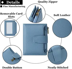 Small Wallet Women RFID Blocking Soft Leather Bifold Compact Card Holder Wallet for Women with Zipper Coin Pocket 4 ID Window Airkit