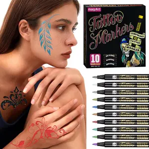 Metallic Temporary Tattoo Markers - 10 Color Face & Body Paint Kit | Skin-Safe Pens for Valentines, Easter & All Party Celebrations