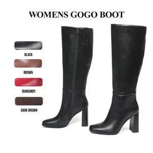 CYNLLIO Womens Square Toe Chunky Block High Heel GOGO Boot with Side Zipper Fashion Knee High Boots Dress Shoes for Walk Concert Spring High Boots Deals For You Days