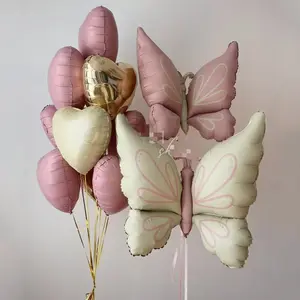 12pcs Large Butterfly Heart Aluminum Foil Balloon Set, Wedding, Proposal, Birthday Party Decorations, Outdoor Event Props, Festival Atmosphere