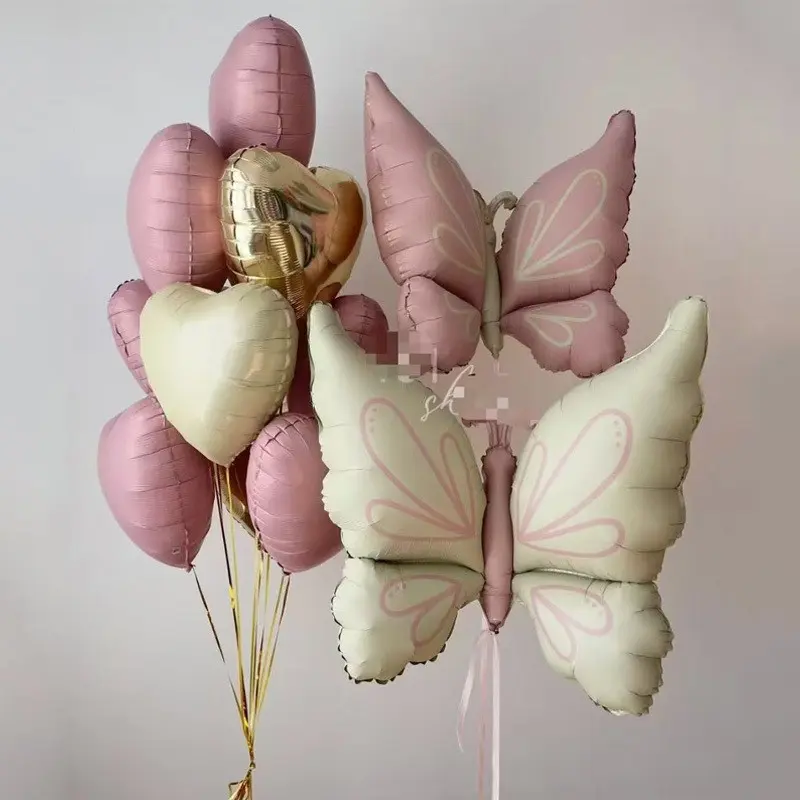 12pcs Large Butterfly Heart Aluminum Foil Balloon Set, Wedding, Proposal, Birthday Party Decorations, Outdoor Event Props, Festival Atmosphere, Heart Shaped Balloons