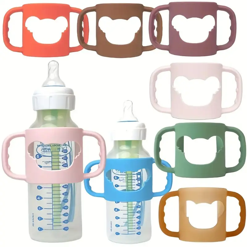 Silicone Bottle Handle With Cartoon Pattern, Daily Use Bottle Accessories, Soft Elastic Silicone Sleeve, Suitable For Neck Bottles