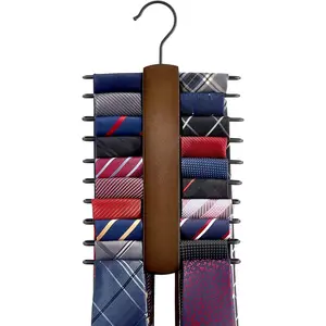 Wooden Tie Rack Retro Tie Belt Storage Hanger Organizer for Men Closet Space Saving Rack with 20 Non-Slip Hooks for Ties Belt Scarf Organize 360 Rotate Hanger Tie Display Holder, 1 Piece, Brown