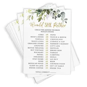 Would She Rather – Bridal Shower Game, Eucalyptus (50 Cards)