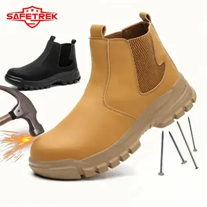 Men's Black Mid-Cut Steel-Toe Work Boots Suitable for outdoor operations, blue-collar industries, and construction sites Anti-slip work shoes/safety shoes Puncture-resistant and impact-resistant Featuring a rotating buckle Work boots Nurse shoes