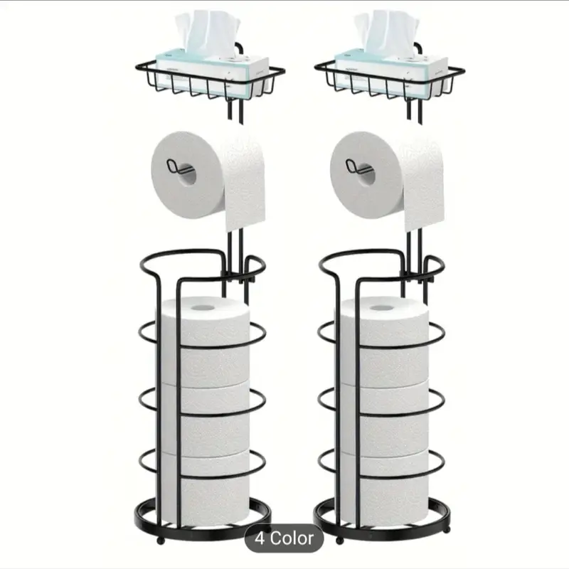 1/2 Toilet Paper Storage Rack, Single Floor Standing Toilet Paper Rack With Shelf, Independent Bathroom Paper Organizer With 4 Rolls Of Paper, Suitable For Balcony, Bedroom, Toilet, Courtyard, Toilet Paper Storage, Bathroom Accessories - Black
