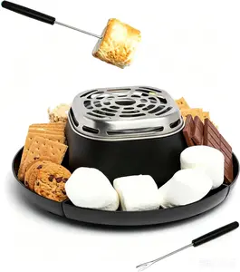 Tabletop Indoor Electric S'mores Maker Kit Marshmallow Roasting Sticks 4 Storage Trays for Crackers Chocolate Marshmallows Portable Dessert Station Family Movie Night Party Snack Machine Black,pink
