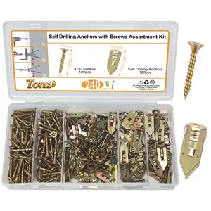 240 Self-Drilling Drywall Anchors with Screws, 120 Drywall Anchors, 120 Zinc Expansion Screws, No Drill Needed, Holds 66 Lbs, Wall Mounting