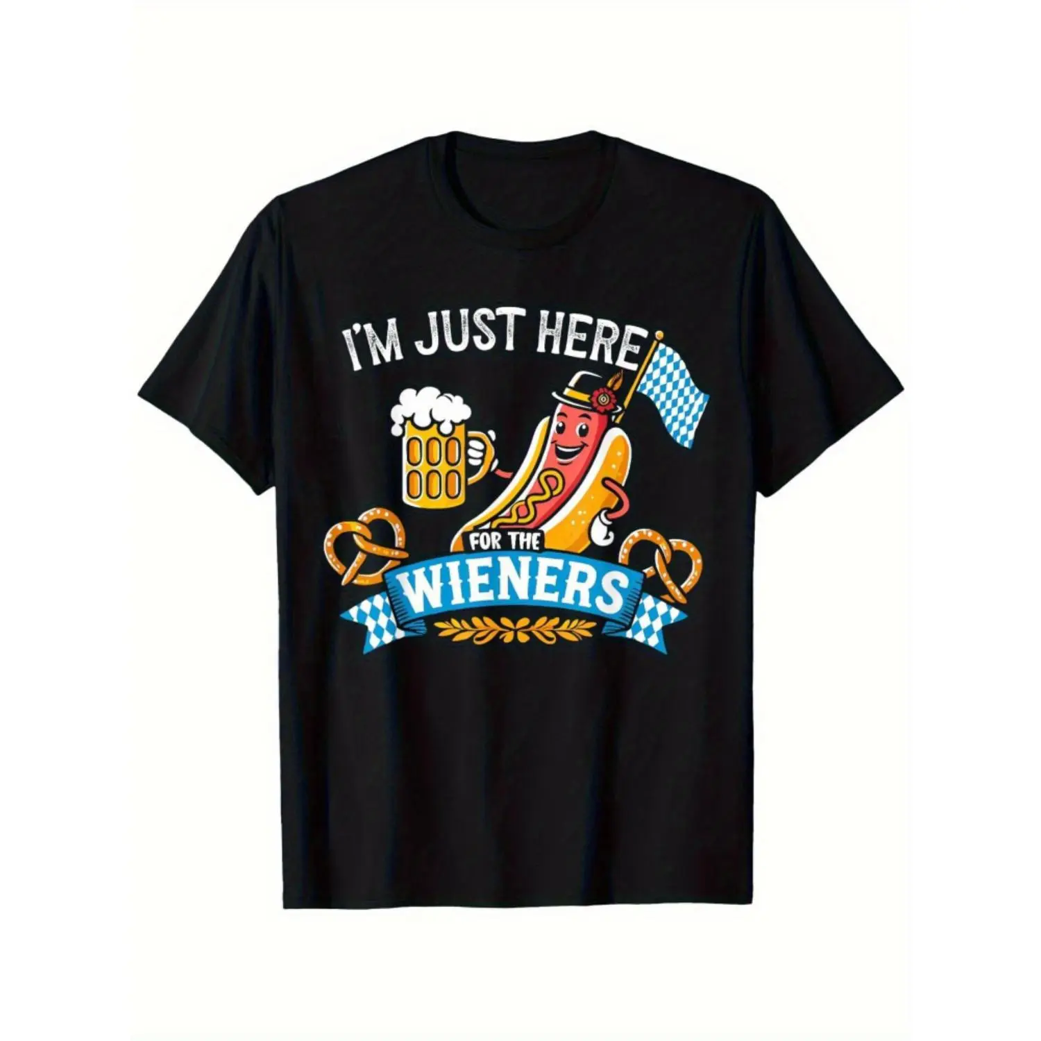 Women's Graphic Tops, Funny Oktoberfest Cotton T-Shirt with Wieners & Beer Print, Casual Short-Sleeve Festival Tee, Shortsleeve, All Seasons, Crew Neck, Breathable Cotton