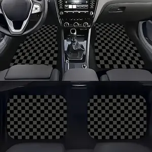4pcs Black Checkered Car Floor Mats - Durable Polyester, Front And Rear Protection for Most Vehicles, Suvs, Vans, Van Interior Additions Durable Vehicle Floor Mats