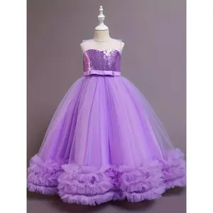 Princess Dress Girls - Elegant Beige Sequin Gown with Ruffled Hem, Soft - Perfect Parties, Weddings, and Occasions - Ideal Gift Little Princesses, Dresses Girls