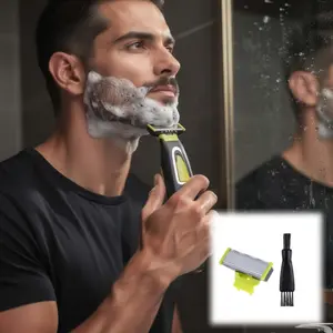 2/6-Piece Set Blade Refills & Cleaning Brush Set for MLG Washable Hair Beard Trimmer & Body Groomer – Ergonomic Build, Smooth Shaving, Useful Men’s Grooming Accessories & Gadget Attachments