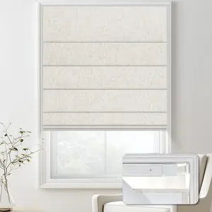 No Drill Blackout Roman Shades for Indoor Windows,Cordless Roman Blinds,Linen No Tools Window Shades,Easy to Install Window Blinds for Home Bedroom,Blackout-Linen Beige 22" W x 48" H