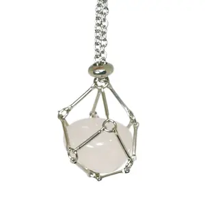 Rose Quartz Cage Pendant Necklace – Silver Chain