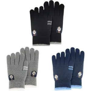 SQ-HBL014 Kids Winter Gloves for Boys Girls, 3 Pairs Children Warm Wool Lined Gloves Toddler Thermal Knitted Mittens