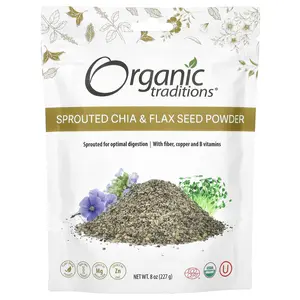 Organic Traditions Sprouted Chia & Flax Seed Powder, 8 oz (227 g)