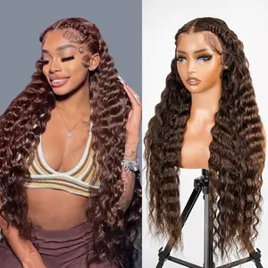 AliPearl Wigs Pre-Braided #4 Dark Brown Deep Crimped Wave Stylist Wig Glueless 13x4 Lace Front Wig Pre Cut Pre Plucked Lace Human Hair