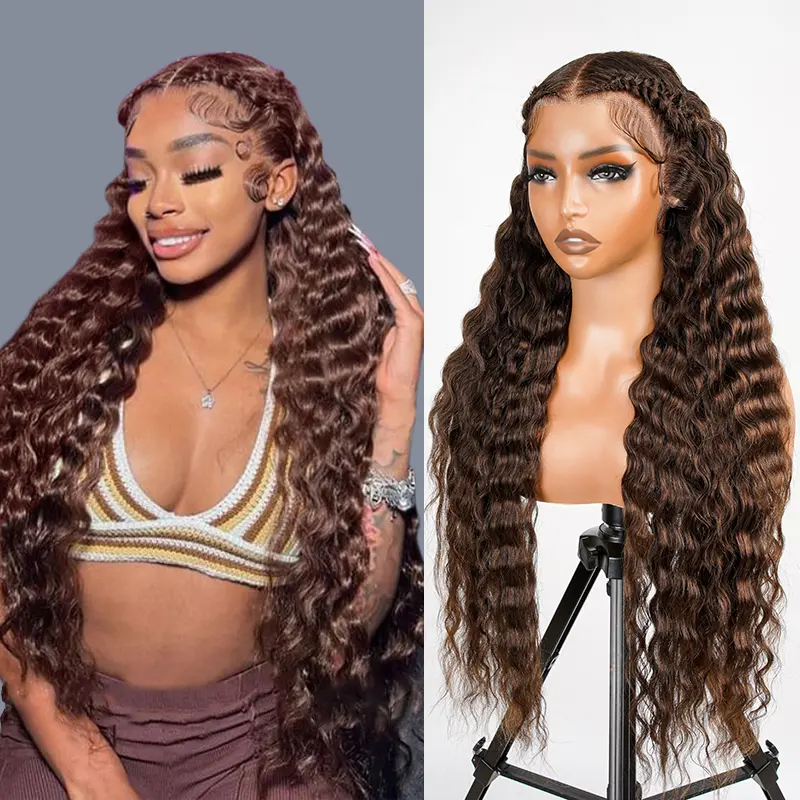 AliPearl Wigs Pre-Braided #4 Dark Brown Deep Crimped Wave Stylist Wig Glueless 13x4 Lace Front Wig Pre Cut Pre Plucked Lace Human Hair #SummerWins #DealsForYouDays