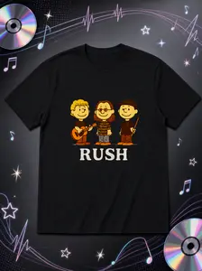Unisex Band Cartoon Graphic T Shirt, RUSH Music Trio Print Short Sleeve Crew Neck Tee