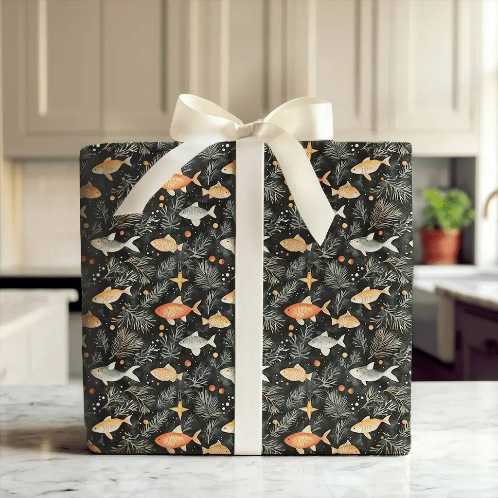 [Sale Up To 30%] Christmas Fish Wrapping Paper, Vintage Rustic Gift Wrap, Fisherman Holiday Gift, Premium Gift Wrapping Paper