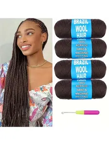 2/4/8 Roll Natural Brown Brazilian Wool Hair Yarn Hair for Jumbo Braids Braiding Hair for Soft Locs Curly Faux Locs Goddess Locs Hair Extension Senegalese Twist Crochet Hair for Women Synthetic Braiding Hair