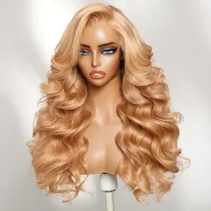 【NEW IN】18'' Unice 13x4 Golden Blonde Balayage Layered Loose Wave Human Hair Lace Frontal Wig With Face-Framing Curtain Bangs