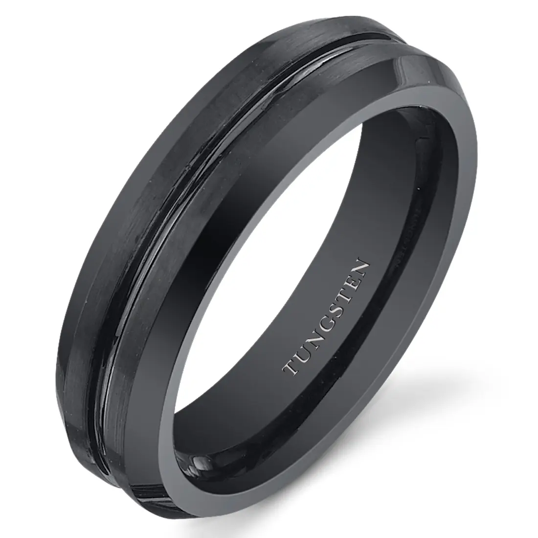 Black Center Groove 5mm Black Tungsten Band Daily Engagement Birthday Anniversary Male Female