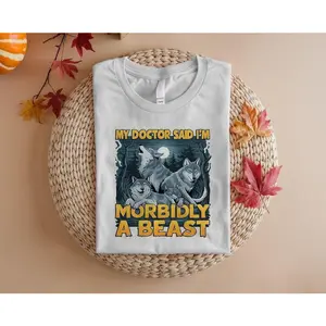 My Doctor Said I'm Morbidly A Beast Funny Werewolf Meme Bootleg T-shirt, Cringe Werewolf Ripping Shirt, Ironic Wolf Howling At Moon Meme