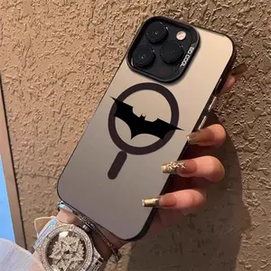 B-BatmanS logo Phone Case for iPhone 17 16 15 14 13 12 11 Pro Max Air Magnetic MagSafe Matte Laser Metallic Phone Case Gradient Matte Texture Durable Scratch-Resistant Protective Cover Funda