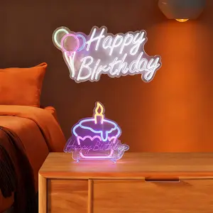 Happy Birthday Neon Sign & Cake Neon Sign Set Perfect for Birthday Parties Anniversaries and Home Decorations