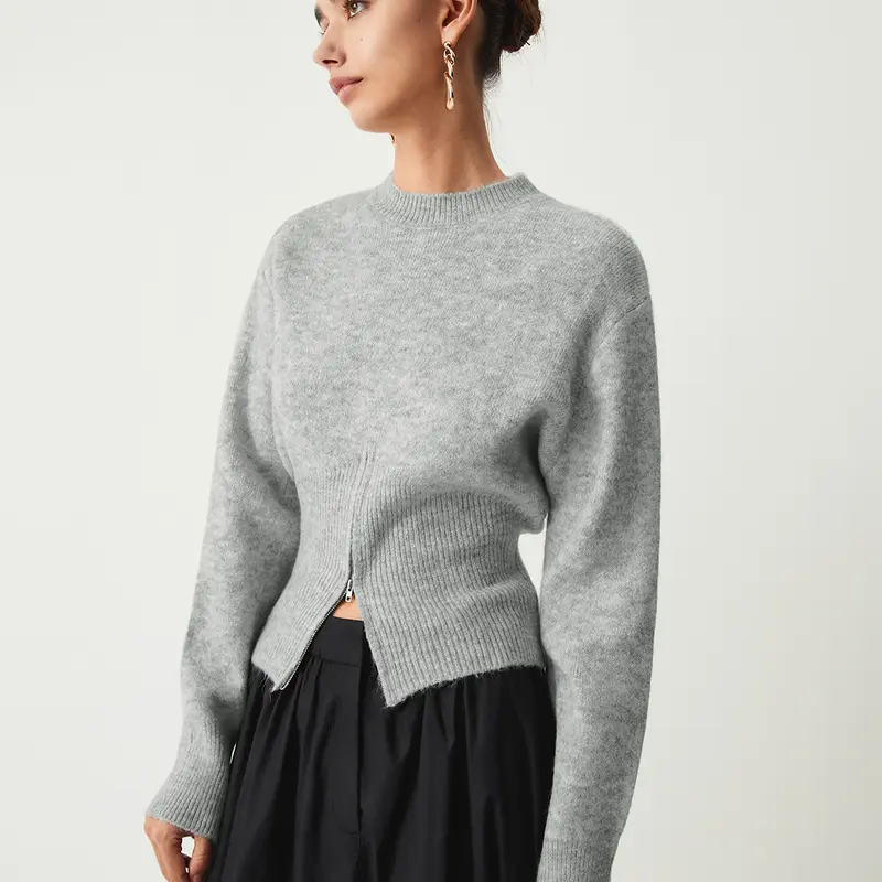COMMENSE Women's Soft Half-Zip Fuzzy Cropped Knit Pullover Sweater - Casual Sweatshirts for Women, Easy Styling, Layer-Friendly, Multi-Size, Zip Detail, Knit Sweater Pullovers