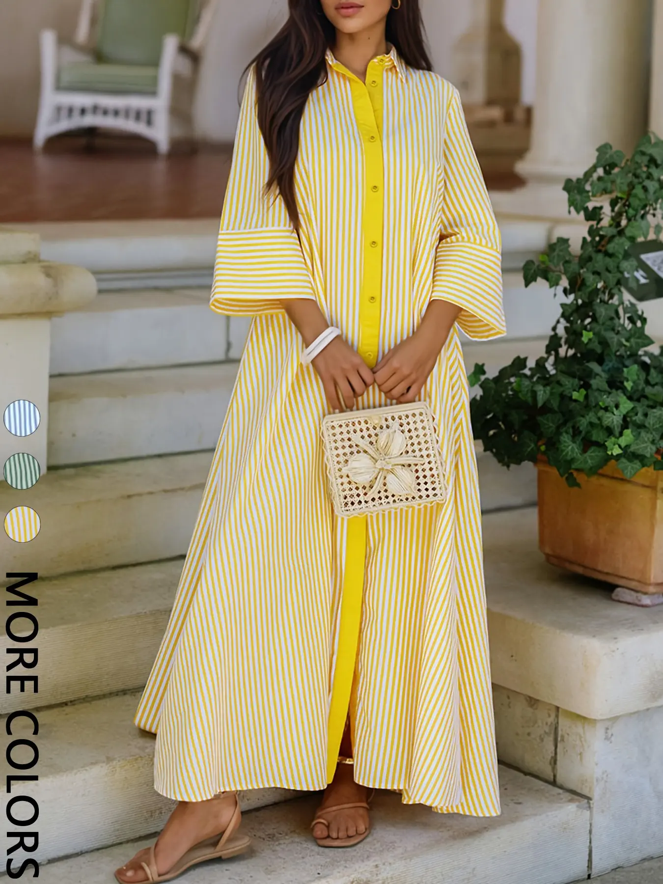 Elegant Women's Loose Collared Button Front Striped Shirt Dress, Perfect  for Office and Casual Occasions, Stylish and Comfortable Spring Wear, Boho  Summer Dresses Style Womenswear, Chic Dress - TikTok Shop
