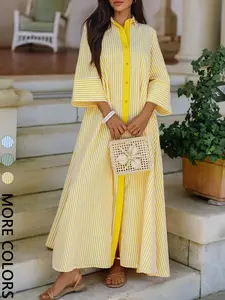 Elegant Women's Loose Collared Front Button Striped Shirt Dress, Perfect for Office and Casual Occasions, Spring, Stylish and Comfortable