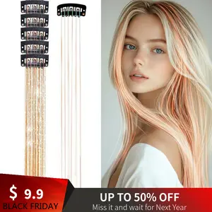 Clip in Hair Tinsel 20 Inch Glitter orange Fairy Hair Tinsel Hair Extensions Heat Resistant Shiny Sparkle Fairy Hair Accessories for Women Girls Wedding Festival Party