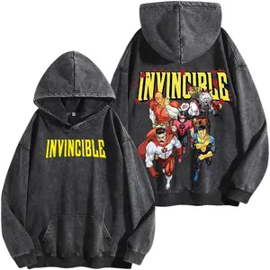 Acid Wash Comic Hero Hoodie Oversized Heavyweight Streetwear Vintage Graphic Sweatshirt Superhero Inspired Outfit