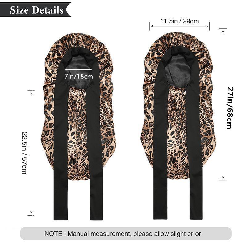 Printed Solid Double-Layer Long Satin Bonnet Sleep Cap Adjustable Care Night Sleeping Cap for Women Braids Curly Hair Wrap for Bonnets with Tie Band