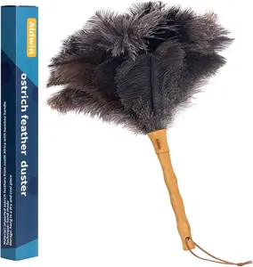 Ostrich Feather Duster, 16 inch Ostrich Feather Duster with Wood Handle Reusable, Fluffy Natural Genuine Handheld Feather Duster for Cleaning Supplies, Home, Car, Office
