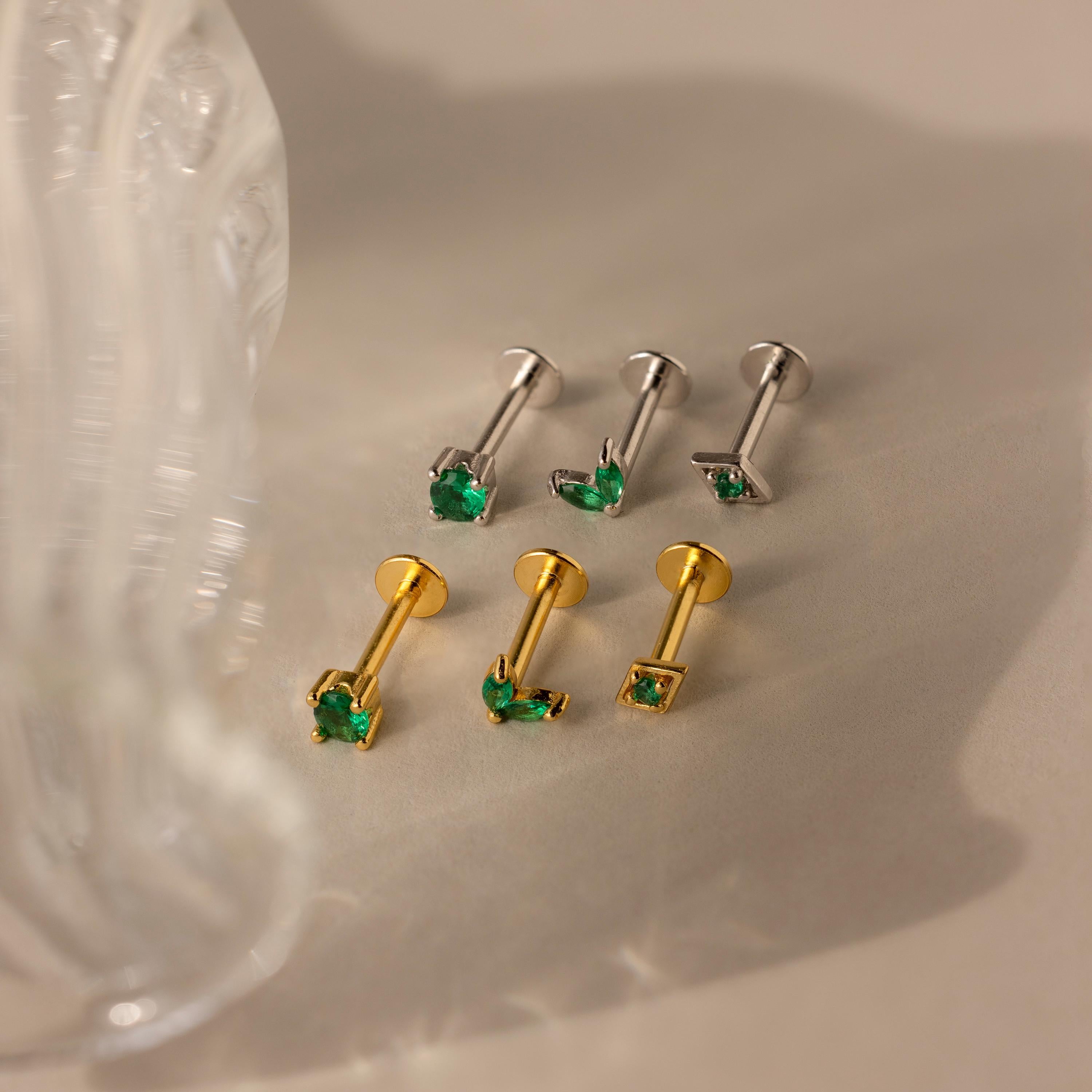 Emerald Flat Back Earring Set by Caitlyn Minimalist