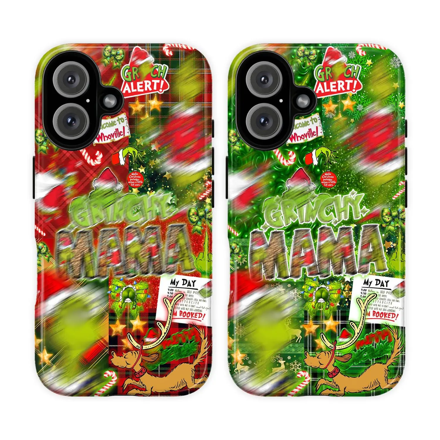 Green & Red Christmas Phone Case Grinchy Mama for iPhone 17 16 15 14 13 12 11 Pro Max X XR XS Galaxy S25 S24 S23 S22 S21 Funny Festive Shockproof Heavy Duty Retro Xmas Gift