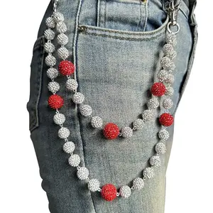 Hip-hop Men And Women's Trousers Chain High-quality Diamond Ball Rosary Beads Waist Chain Body Chain Jewelry, Jeans Chain