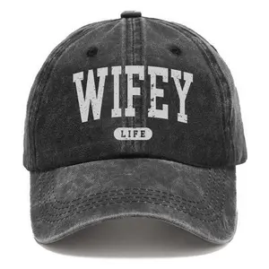 Wifey Life Varsity Style Washed Black Baseball Cap | Bridal Gift Adjustable Casual Hat