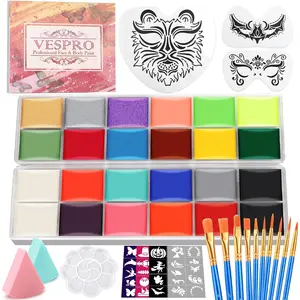 22 Colors Professional Non Toxic Face Painting Kit for Adult Party Halloween Makeup, Includes Paint Tray, Sponges, Brushes and Stencils