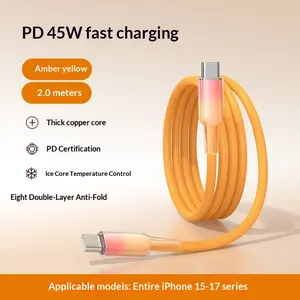 Kaxoe 2M Gradient Yellow Silicone Fast Charger Cable For iPhone All Series Gaming Car Home Outdoor