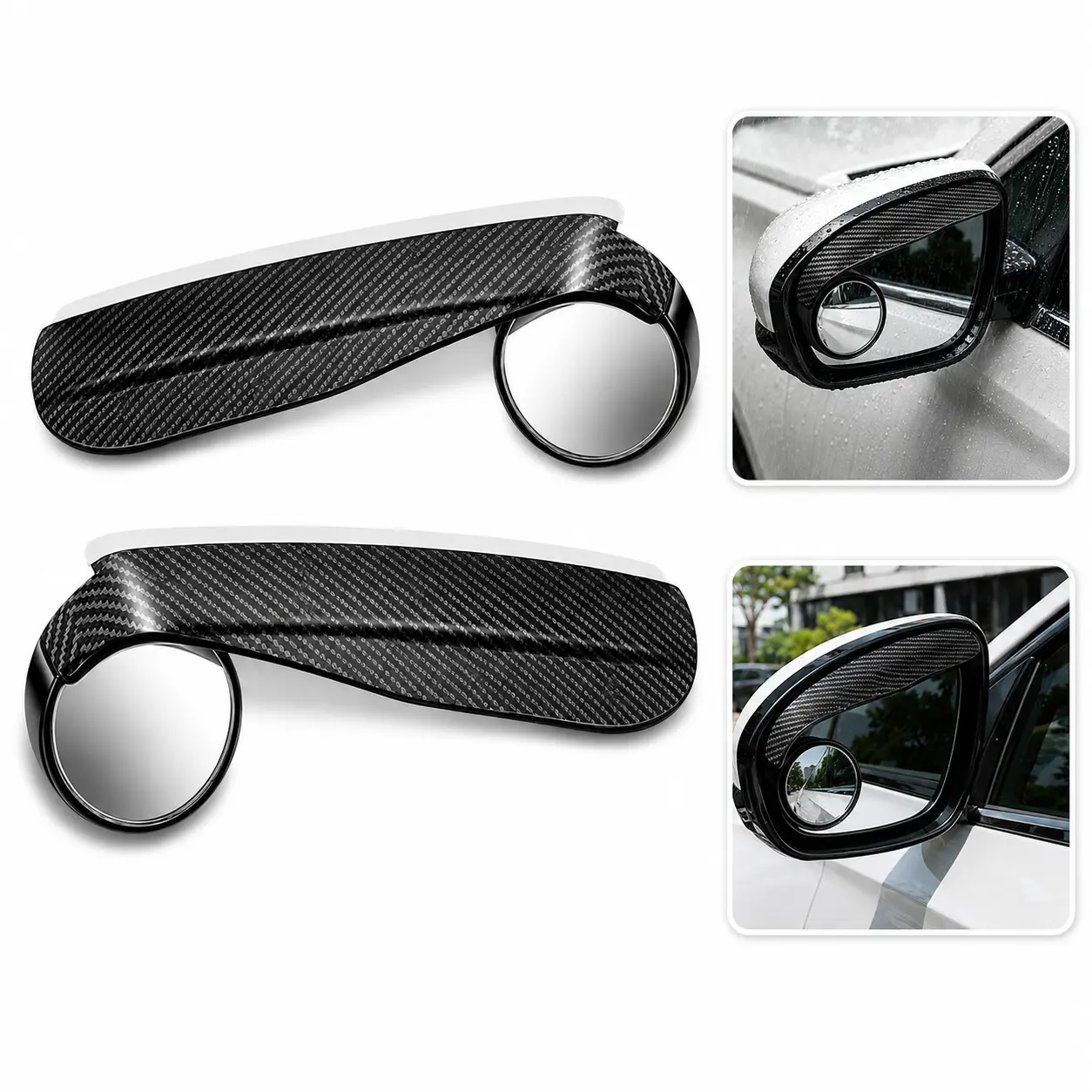 2-in-1 Car Blind Spot Mirrors with Rain Guard, 360° Adjustable Wide-Angle Rearview Mirror for Safer Parking & Lane Changes, Universal Fit