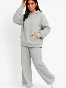 SPXTREME Women’s Oversized 2-Piece Sweatsuit outfits Set Fleece Hoodie Wide Leg Sweatpants Matching Tracksuit Cozy Fall Winter Fashion Loungewear Set Drop Shoulder Hoodie Kangaroo Pocket High Waist Flare Pants Casual Y2K Streetwear Comfy Travel Airport